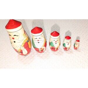 Vintage 1988 Lillian Vernon hand-painted wooden Santa Claus Set of 5